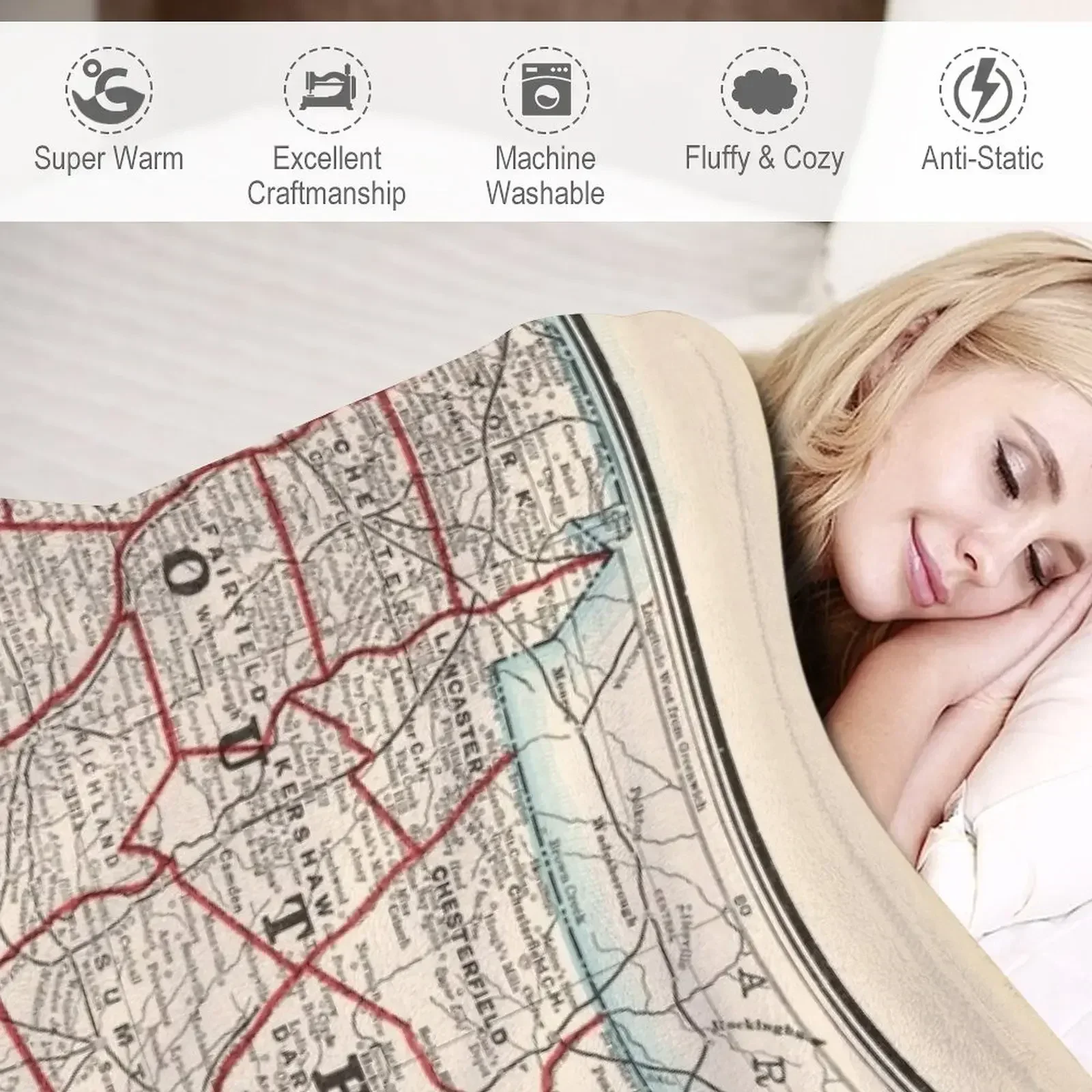 Винтажное покрывало с картой Южной Каролины (1893) роскошный бренд для дивана