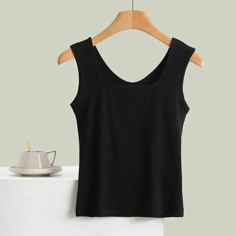 Wide Edge Square Collar Mini Tank Top Women's Summer Outerwear Inner Layer Screw Thread Covering Secondary Breast