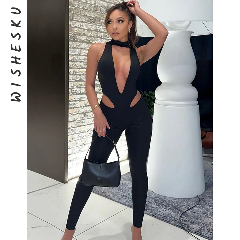 

Женский Облегающий комбинезон без рукавов, черные брюки-карандаш в стиле панк, весна-осень 2023, Y2K