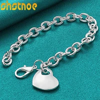 925 sterling silver solid heart pendant bracelet thick chain for women party engagement wedding gift fashion charm jewelry