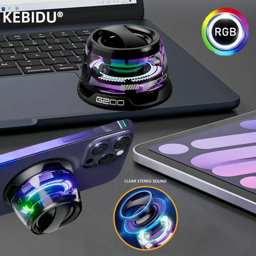 Фото Портативный уличный магнитный держатель для телефона, Bluetooth-динамик, мини-стереодинамик для путешествий со светодиодной цветной подсветкой, беспроводной громкоговоритель №2