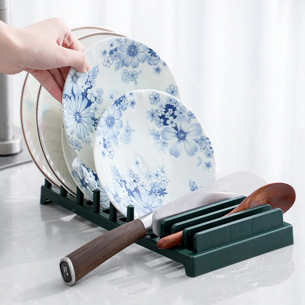 

Dish Plate Drain Rack Multi-use Bowl Kitchen Tableware Holder Storage Drain Plates Knife Holder Pot Lid Organizing Creative