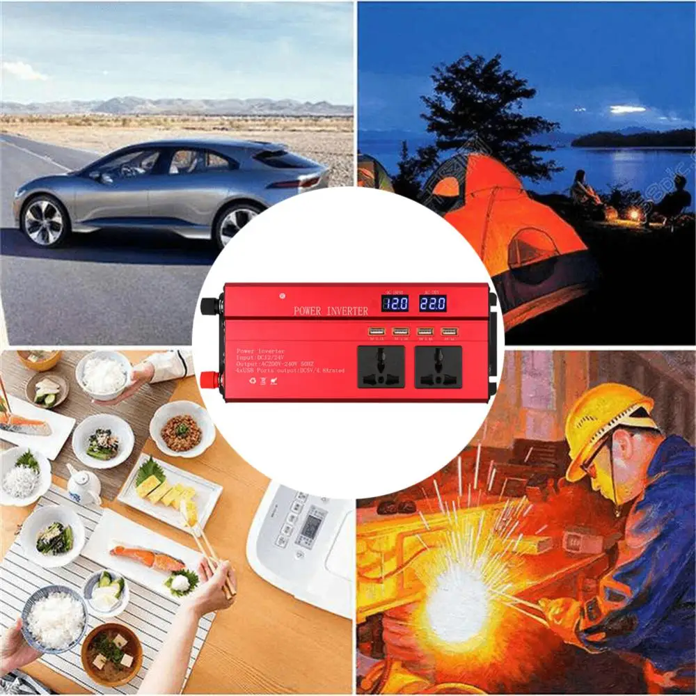 

Car 6000W Power Solar Inverter Universal DC12V/24V To AC 220V Sine Wave Voltage Converter Adapter Home Outdoor LCD Inverter