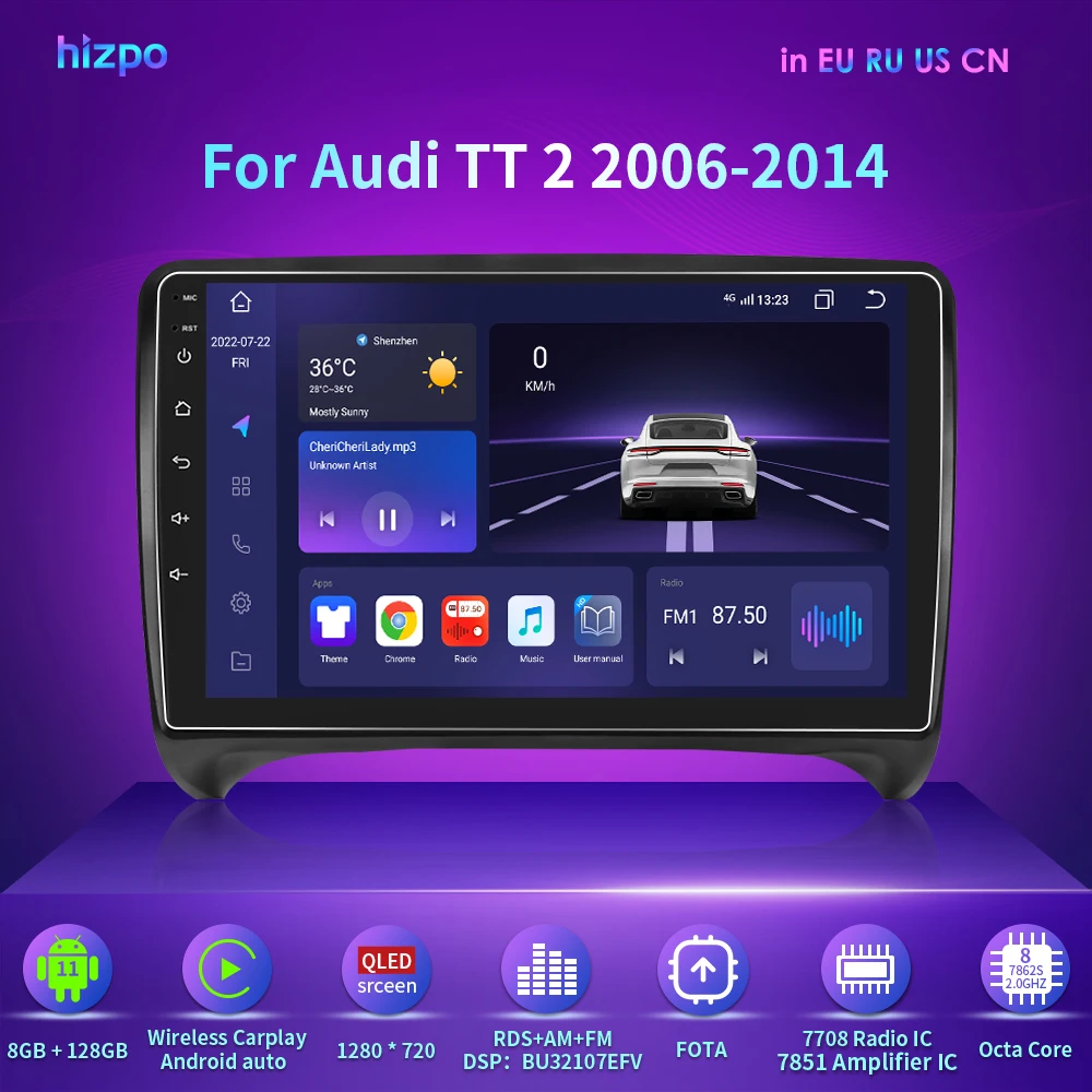 

Autoradio for Audi TT MK2 8J 2006-2014 9" GPS Navi Android 11 8-Core 4+64G Stereo Car Radio Player DSP RDS DAB+ OBD2 SWC Screen