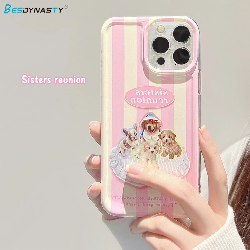 

BESD милый щенок бульдог золотой чехол для телефона iPhone 14 13 11 12 Pro Max XR Xs Max 8 Plus ретривер собака розовый полосатый чехол