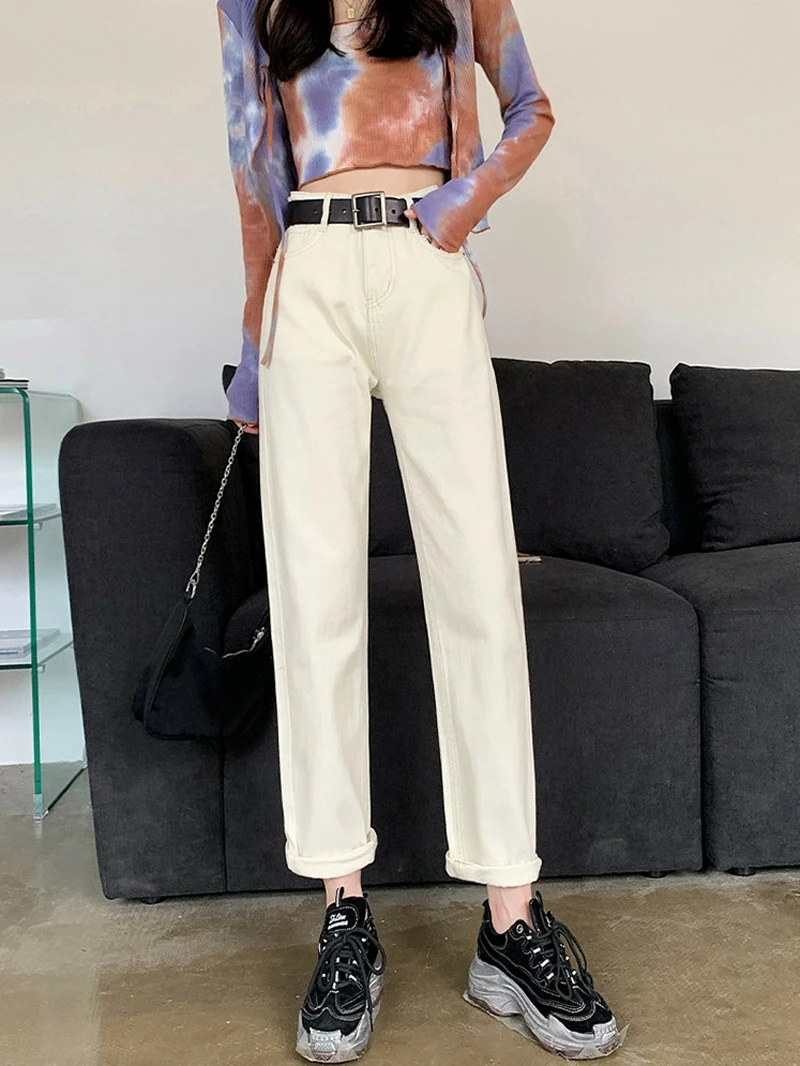 Black New Women Fleece High Waist Straight Jeans Slim Body Wide Leg Daddy Pants 2021 Woman Korea Plush Jean Oversize Denim Pant