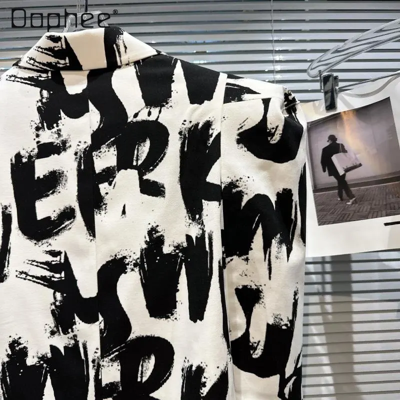 Spring New Style Letter Graffiti Design Jacket Three-Dimensional Padded Shoulder Business Suit Tailored Suit Coat for Women