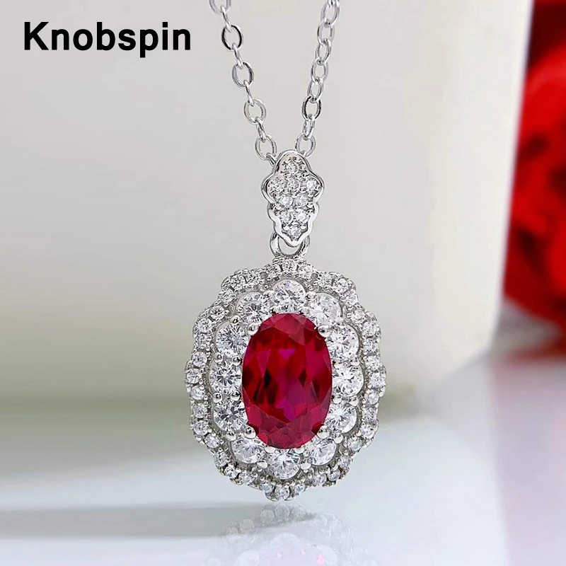 

Knobspin Sparkling 100% 925 Sterling Silver Necklace 9*9mm Ruby Lab Create Moissanite Pendant Necklace Ladies Fine Jewelry Gift