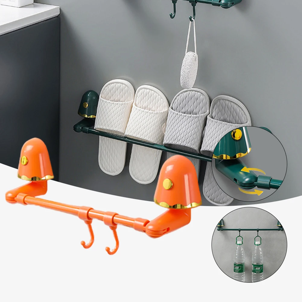 

Towel Rack Household Wall Hanging Shoe Self Adhesive Wall Mounted Brackets with 2 Hooks Slippers Holder Bathroom Accessories