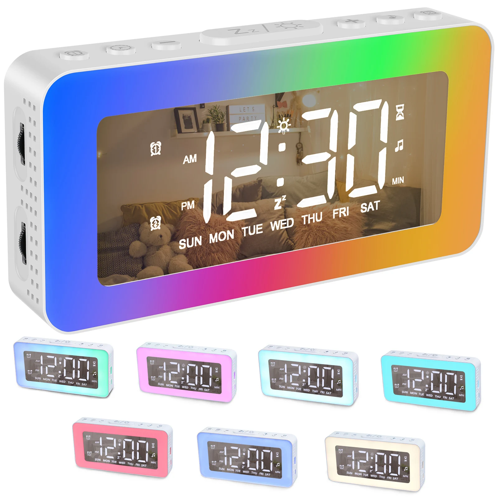 Dual Alarm Snooze Mirror Usb Digital Clock 12/24 Format Adjustable Volume Bedside Clock With Dimmable Night Light