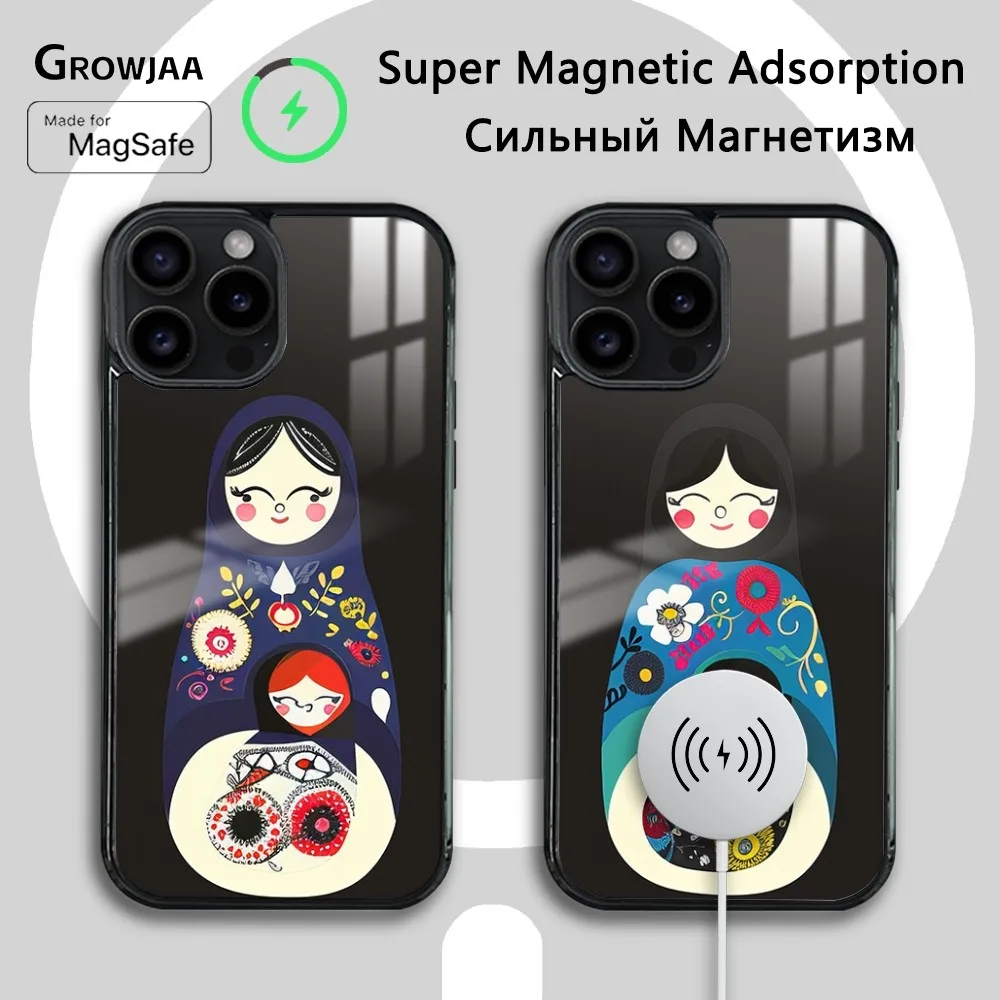 Фото Matryoshka Doll Russia Art Phone Case For iPhone 16 15 14 13 12 11 Pro Max Plus Mini Magsafe Mirror Wireless Magnetic Cover №2