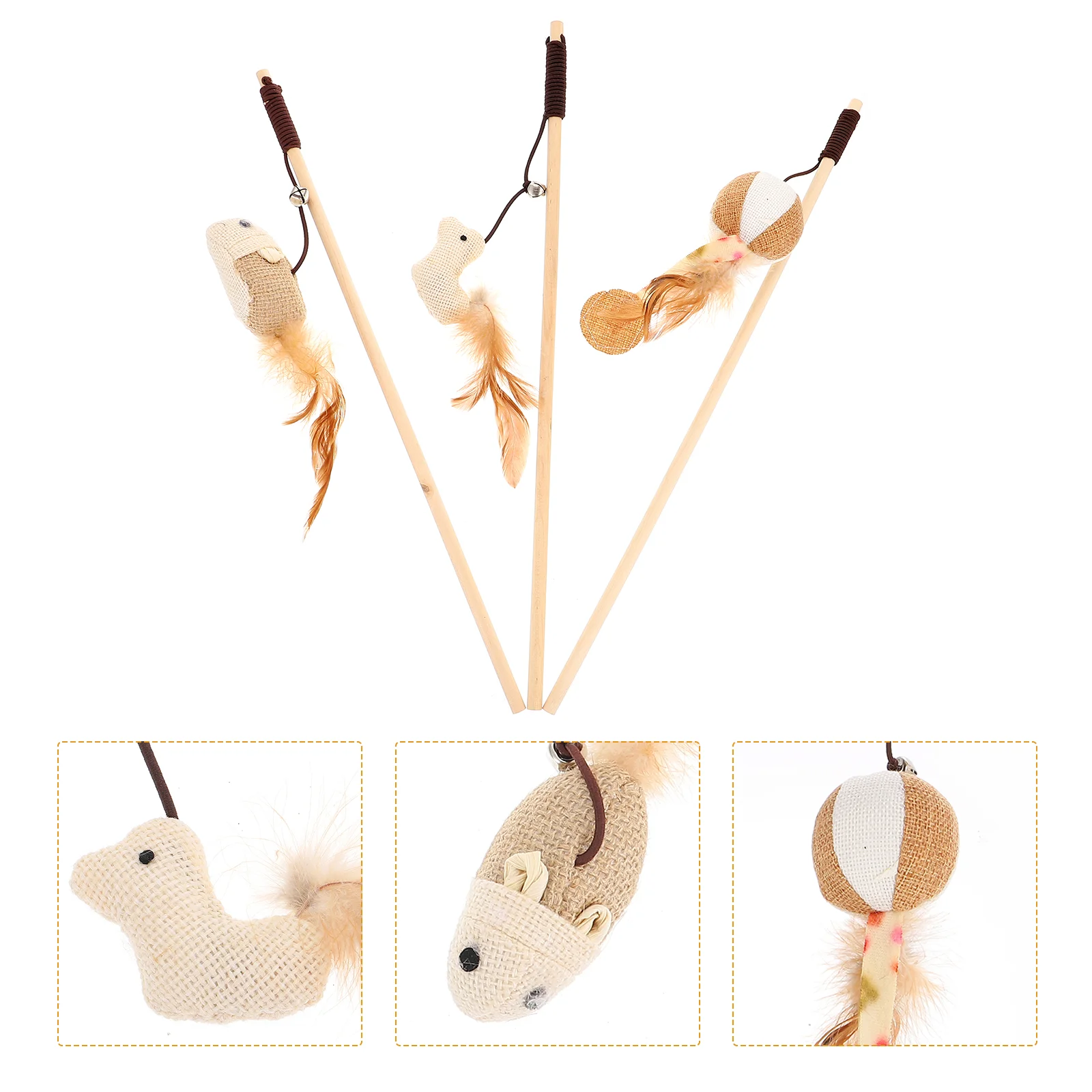 

Cat Toy Wand Teaser Toys Kitten Stick Wood Interactive Pet Teasing Catnip Rod Accessory Interesting Retractable Catcher