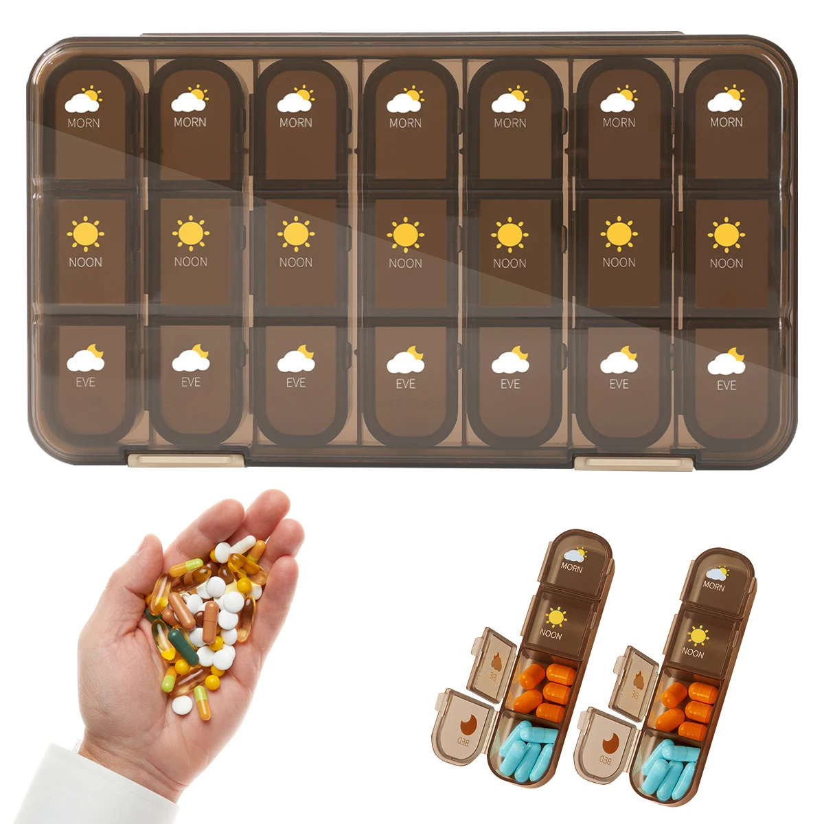 

Harupink Pill Organizer 3 Times A Day Pill Box Plastic Pill Distribution Container Portable Family Health Care Box with 21 Grids