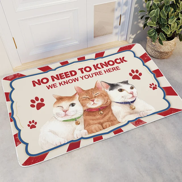 BlessLiving Cute Meekness Cat Pattern Floor Mats Lovely Animal Small Carpet Polyester Anti-Slip Doormats Area Rugs Home Decor 1
