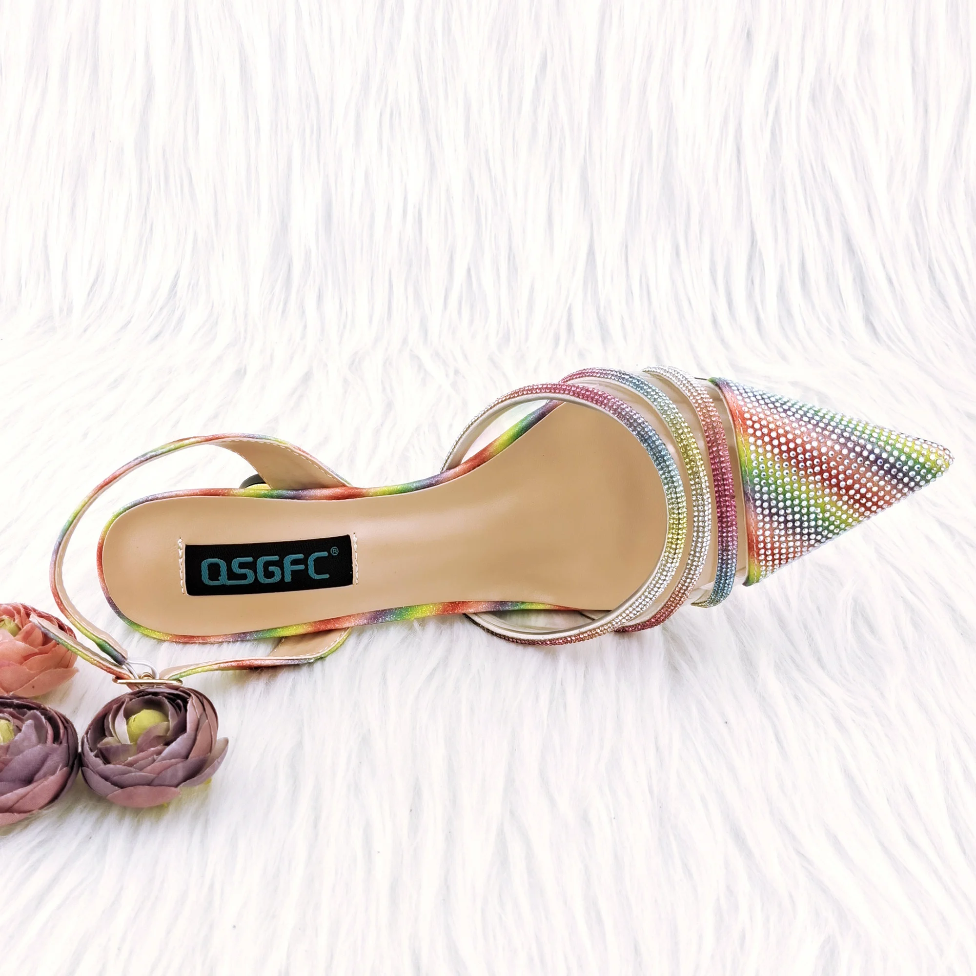 Rainbow Color High Quality PU Leather Italian Design Women Shoes African Mature Style Matching Shoes