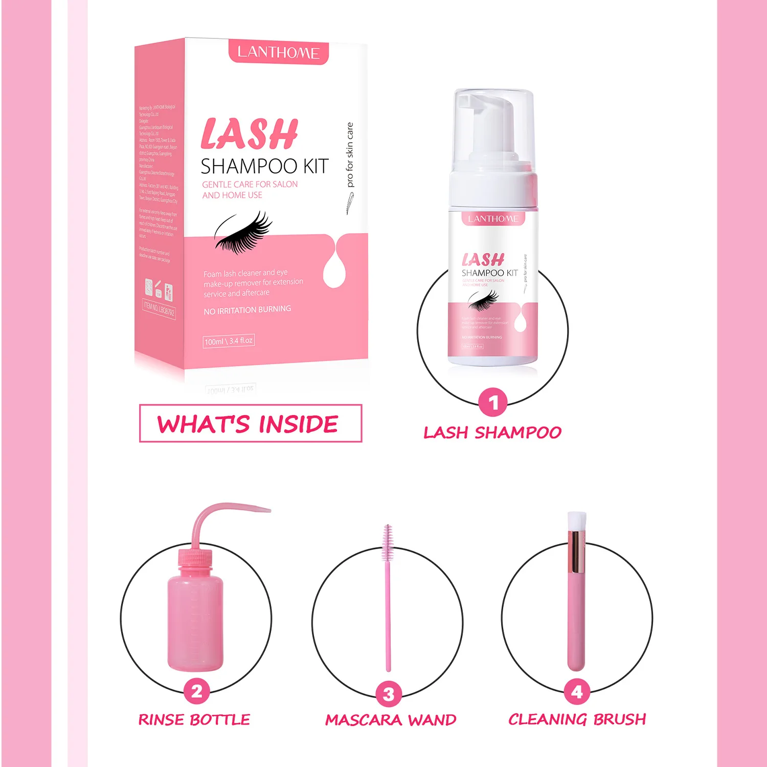 

Eyelash Shampoo Lash Shampoo Eyelash Cleaner +Mascara Wand+ Brush Eyelid Foaming Cleanser for Extensions Perfect for Salon
