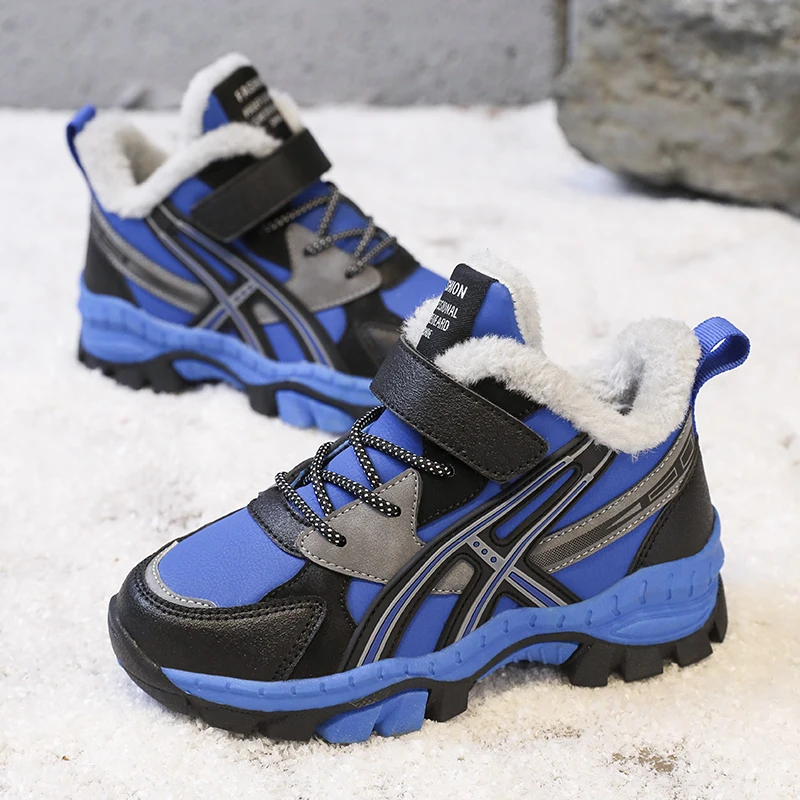 Kids Winter Warm Cotton Hiking Sneakers 2022 Fashion Trend Boys' Walking Shoes Leather Waterproof and Anti-skid Children's Shoes