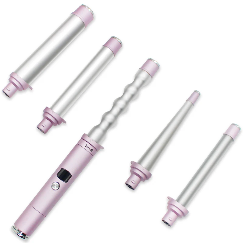 

Hot Selling 5P Hair Curler Set 100% Titanium Coating LED Display Curing Wand with Interchangeable Barrels Hair Curler