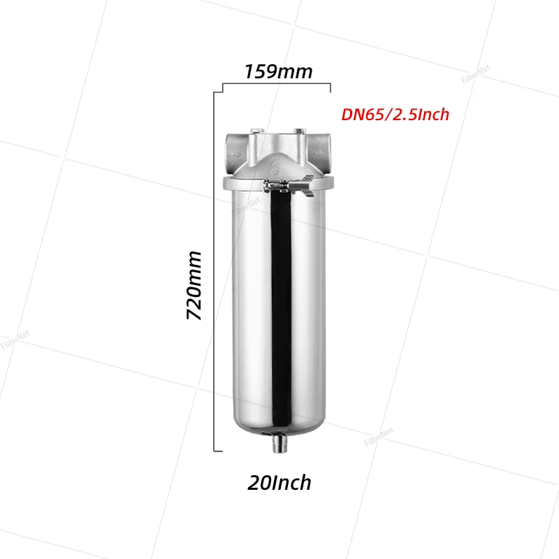 

Контейнер для фильтра из нержавеющей стали, Диаметр 2,5 дюйма, диаметр DN65, 20 дюймов, предварительной фильтр для очистки воды с фильтрующим элементом из нержавеющей стали