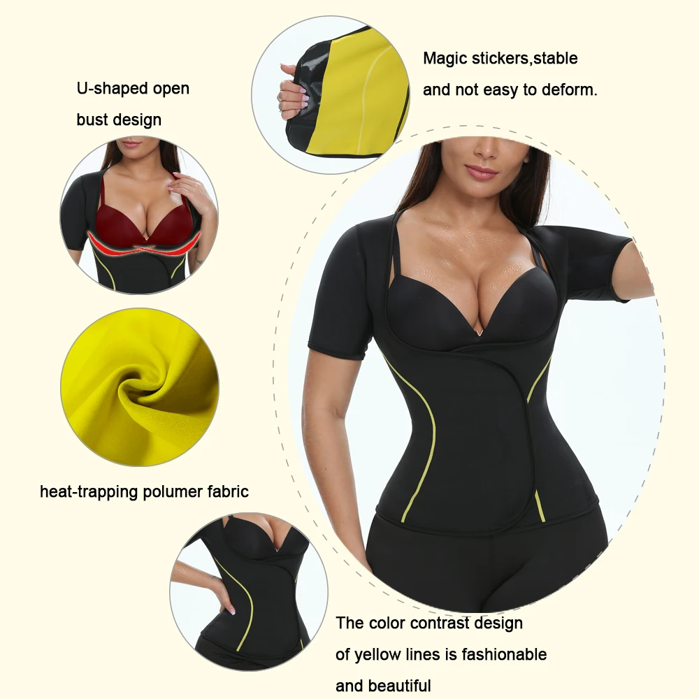 LAZAWG Sauna Top for Women Weight Loss Short Sleeve Slimming Shirt Fat Burners Waist Trainer Ladies Body Shaper Workout Sport