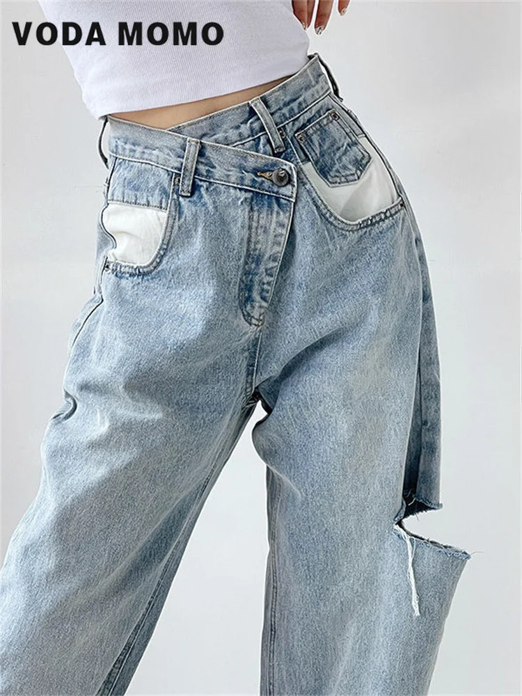 

Винтажные весенние женские модные джинсы 2023 с высокой талией, женские широкие джинсы, мешковатые женские джинсовые капри, джинсы для мам