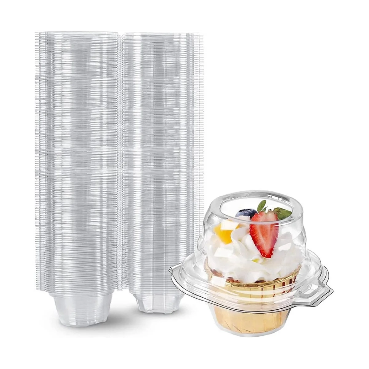 

50-Pack Individual Cupcake Containers, Stackable Single Compartment Disposable Carrier Holder Box with Airtight Dome Lid