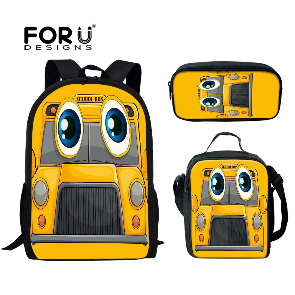 

FORUDESIGNS, забавный школьный автобус для детей, 3 комплекта, школьные сумки, прочный рюкзак на плечо для мальчиков, вместительная повседневная ш...