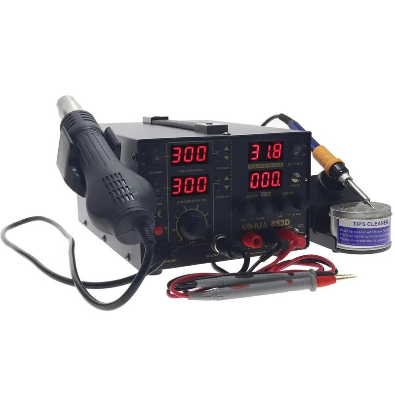 

Rework Solder Soldering Iron YIHUA 5A USB 2A 1A SMD DC Power Supply Hot Air Gun Rework Solder Station temperature control 853D