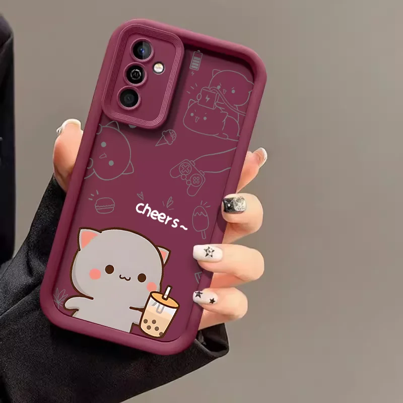 Фото Чехол для пары с рисунком персикового моти и кота для Samsung S25 S24 S23 S22 S21 S20 Plus FE Note 20 Ultra M55 с милыми животными в парном мягком чехлы №5