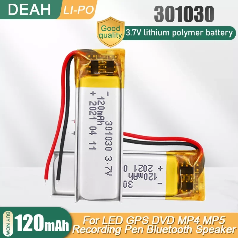 

301030 3.7V 120mAh Lithium Polymer Rechargeable Battery For GPS PDA MP3 Toys Bluetooth Earphone Selfie Stick Li-Po Li-ion Cell