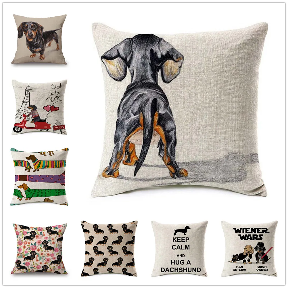 

Fashion Colorful Dog Printed Cushion Cover Home Dachshund Decorative Sofa Coffee Car Chair Throw Pillow Case Almofada Cojines