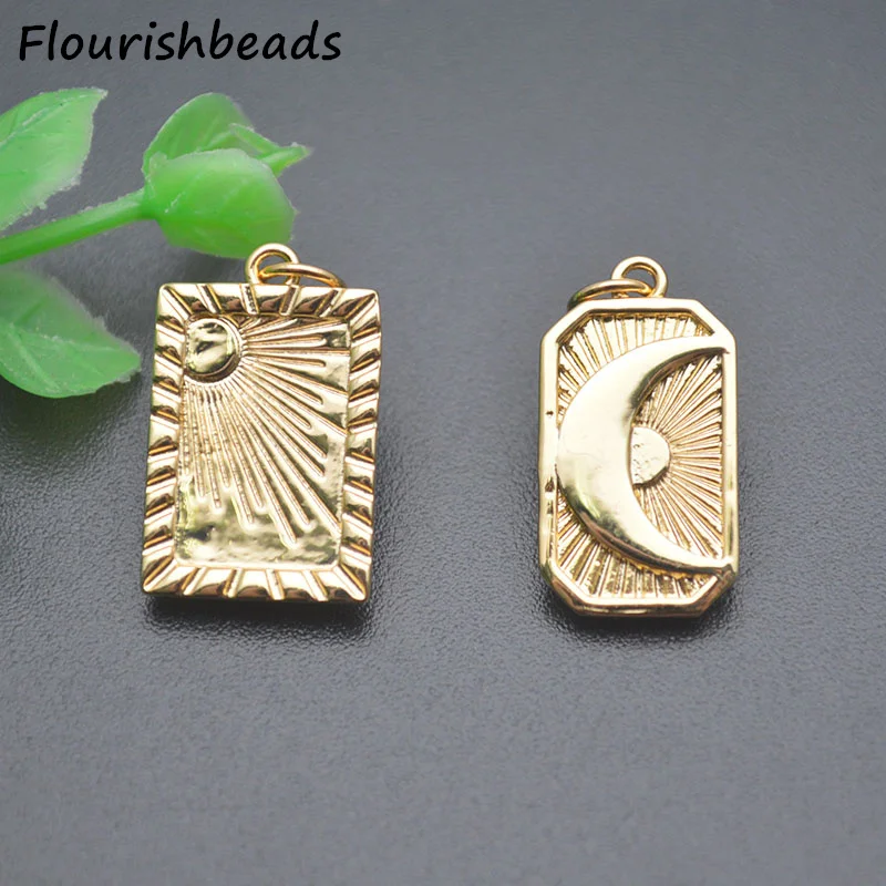 

New Arrival Nickel Free Anti Fading Gold Plated Geometric Rectangle Sun Moon Charms Pendants for Girls Women Jewelry Making 20pc