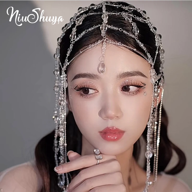 Повязки На Голову NiuShuya ручной работы серебристого цвета, Обложка для невесты, модные женские свадебные аксессуары для волос с кристаллами