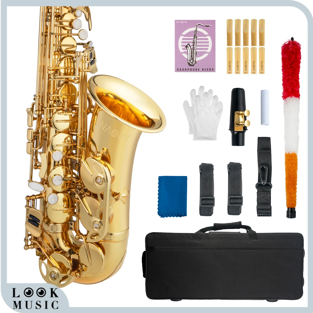 

NEW Alto Eb Tune Saxophone Brass Gold Lacquer Sax With Case Mouthpiece 2.5 Alto Saxophone Reeds Cork Strap Brush Gloves Case