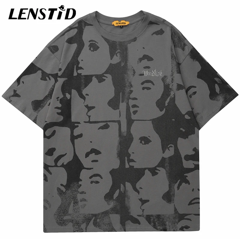 

LENSTID Summer Men Short Sleeve Tshirts Hip Hop Women Face Full Print T Shirts 2022 Streetwear Harajuku Casual Cotton Tops Tees