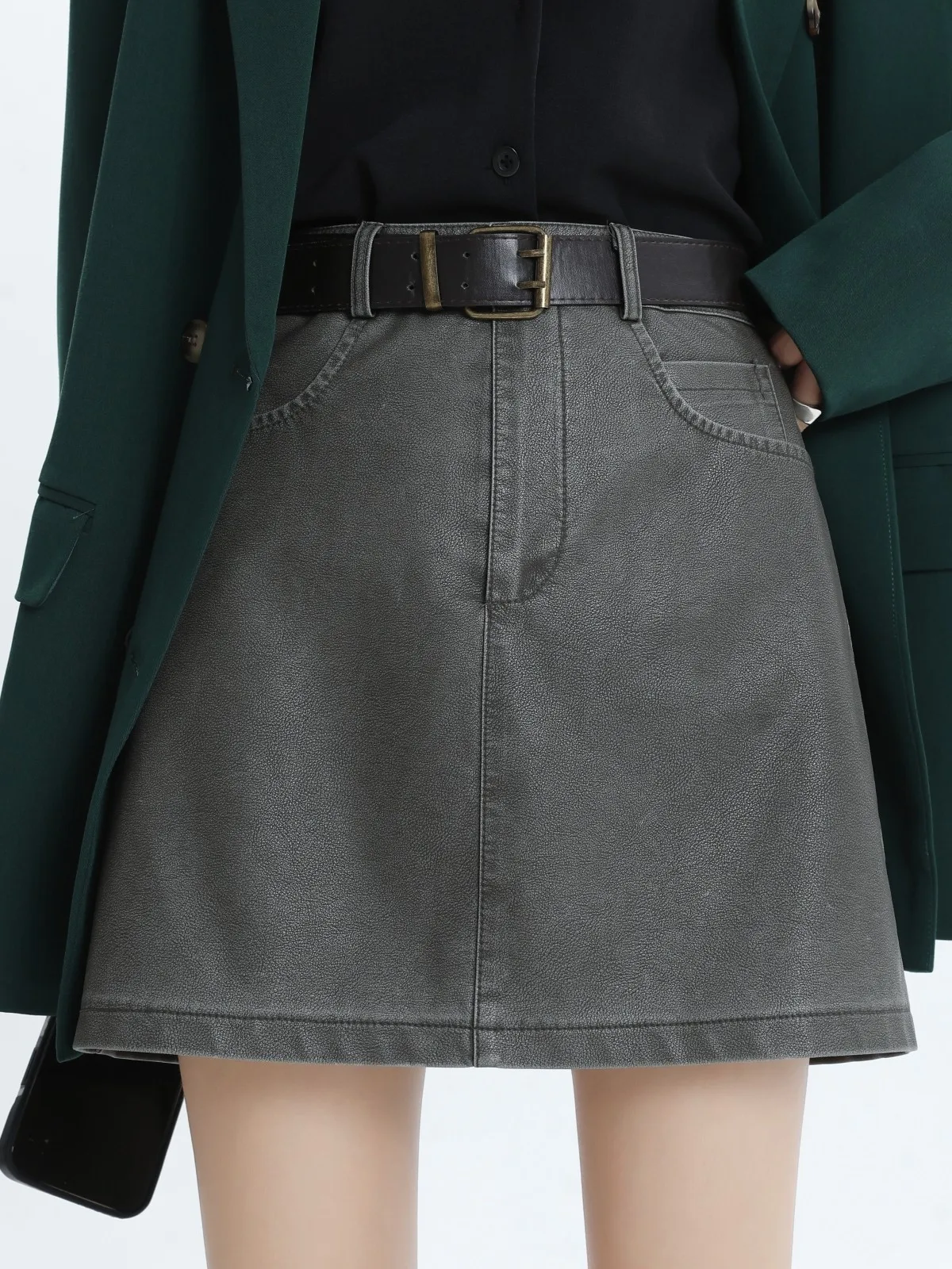 

Новинка, юбка-трапеция ZHISILAO из искусственной кожи с высокой талией, Женская винтажная повседневная юбка, осень-весна 2023