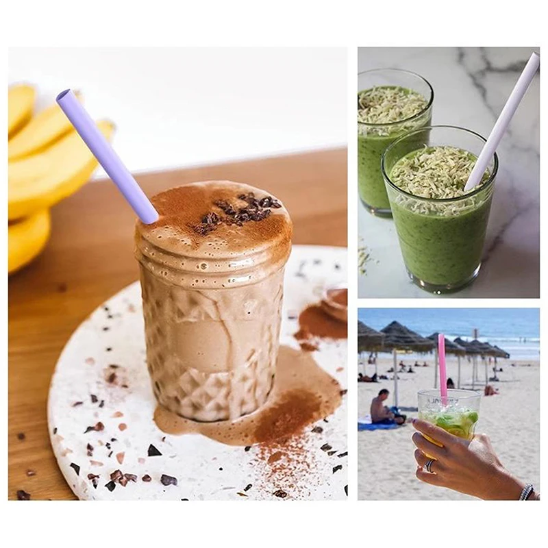 

2 Pcs Unique Openable Design Makes Cleaning Easier Eco-friendly Reusable Silicone Straws Soft BPA Free Party Drinks Straw