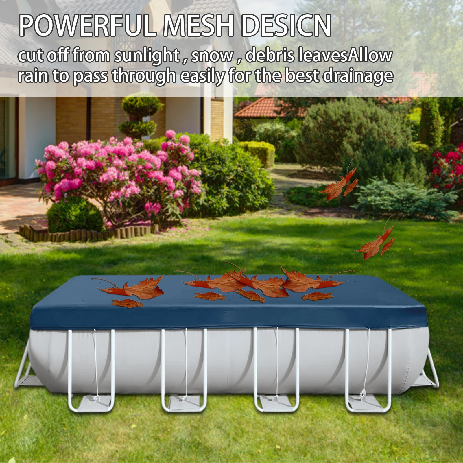 

Garden Swimming Pool Cover Rectangular Swimming Pool Cover Anti Dust Rainproof Anti-UV Pool Cover PVC Cover Tarpaulin 389x184x20