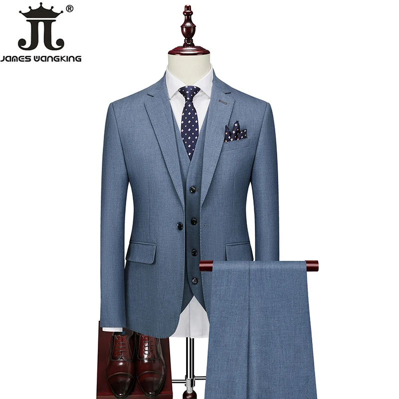 Blazer and Vest and Pants High-end Brand Formal Business Solid Color Mens Slim Suit Three-piece Groom Wedding Dress Party Social