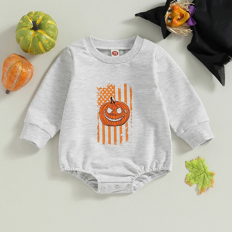

Listenwind Baby Girls Boys Sweatshirts Rompers Halloween Clothes Pumpkin Print Crew Neck Long Sleeve Toddler Fall Bodysuits