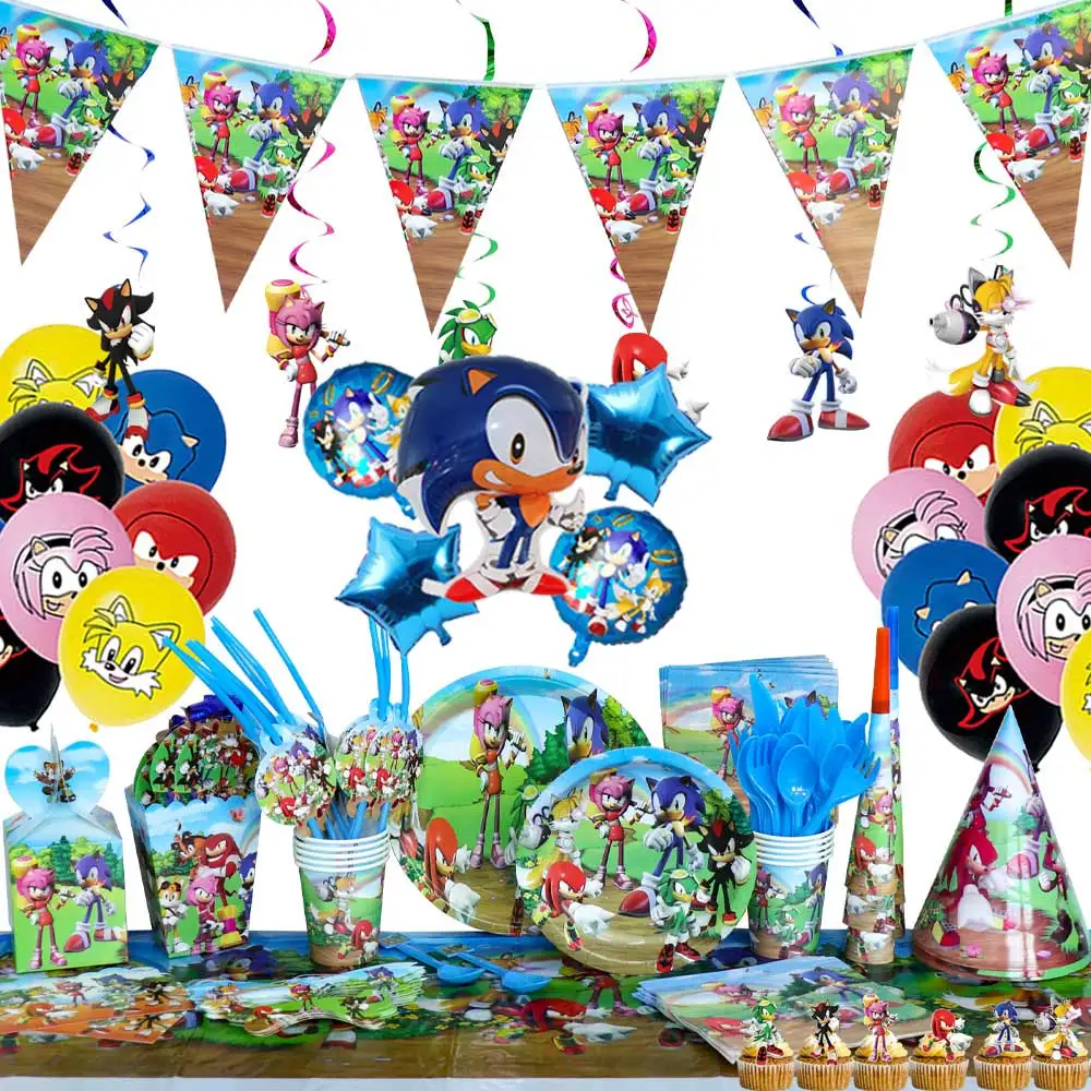

Latest Sonic Theme For Kids Birthday Party Kit Disposable Cutlery Cartoon Paper Plate Cup Balloon Baby Shower Party Decoration
