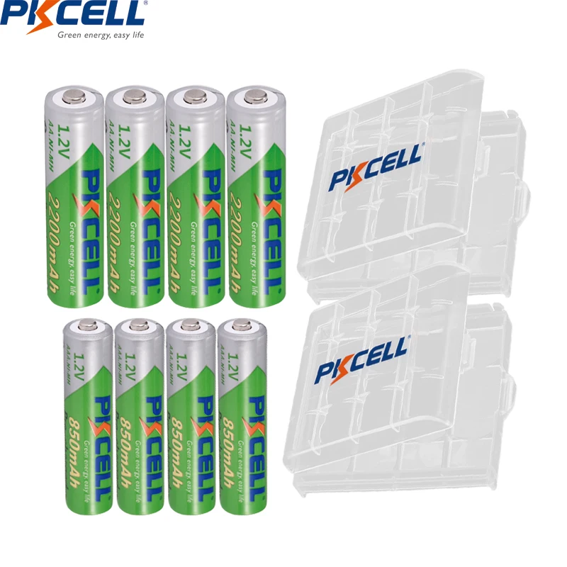 

PKCELL 4PC 2200MAH AA Rechargebale Battery + 4PC AAA 850MAH 1.2V NI-MH AAA/AA rechargeable batteries and AA /AAA battery BOX