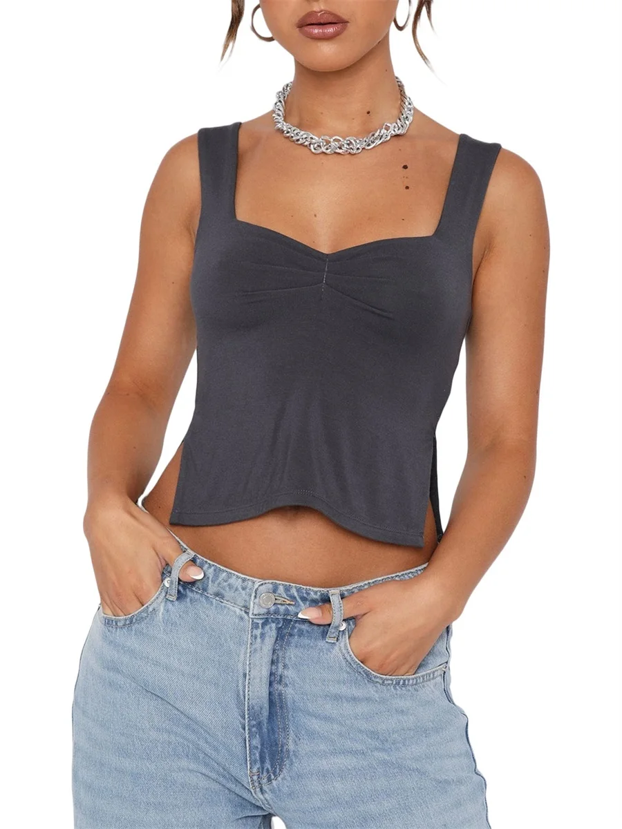 

Women Y2k Going Out Tank Tops Sleeveless Backless Crop Top Cami Slim Fit Low Cut Sexy Cute Ruched Shirt