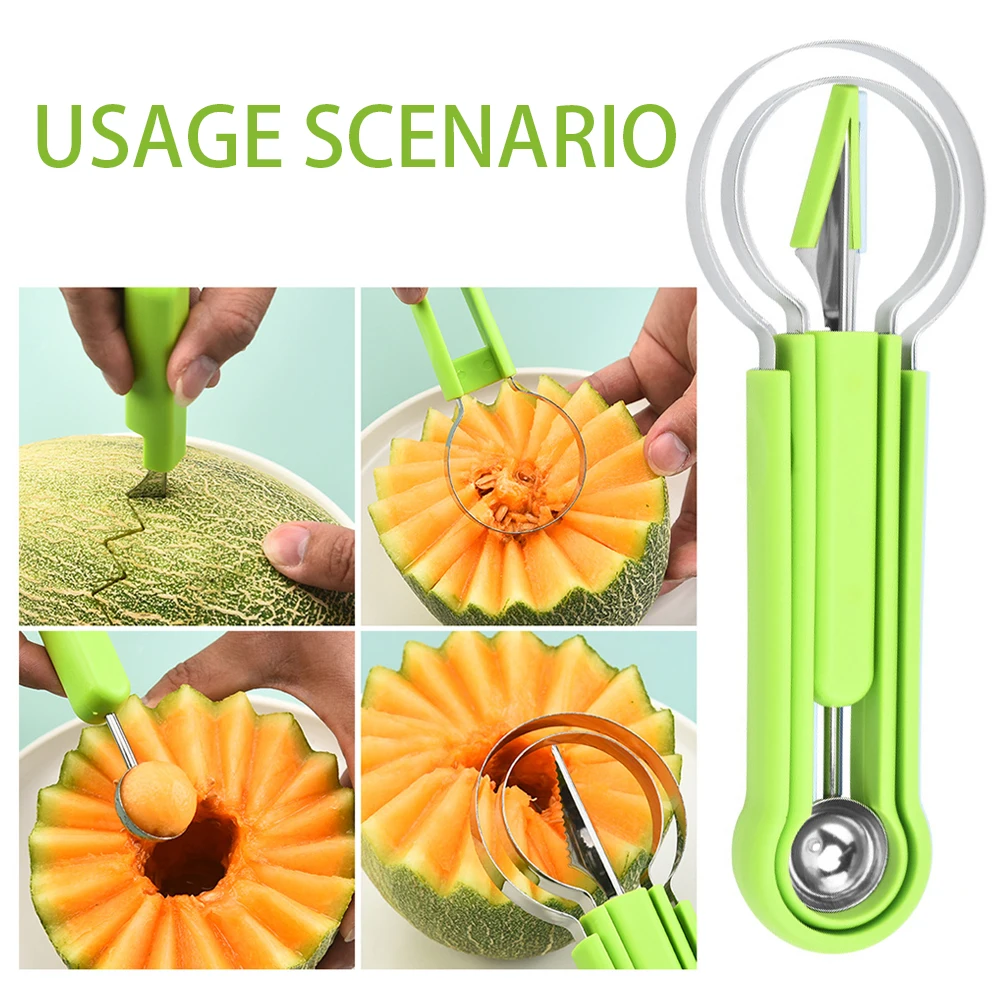 3 в 1 нож для резьбы по фруктам шарик арбуза мороженого копания ложка кухонные