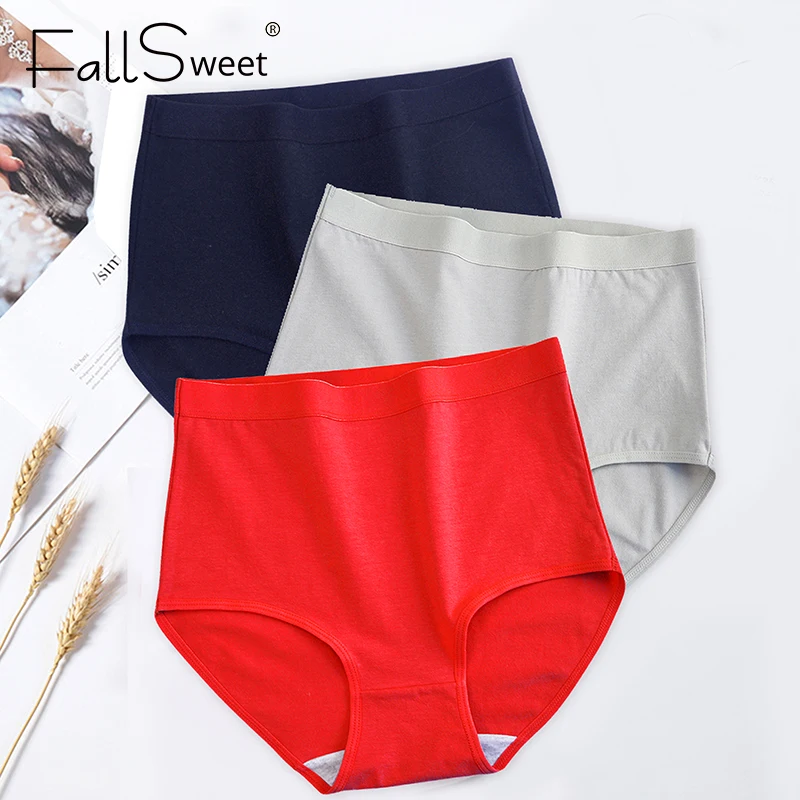 Женские однотонные трусики FallSweet хлопковое нижнее белье с завышенной талией |