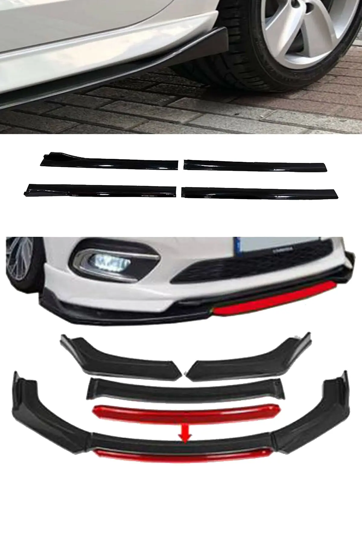 

For Opel Astra K 2015 Post Flaplı Side Marşpiyel Insert + 4 Piece Red Front Additional Piano 642black