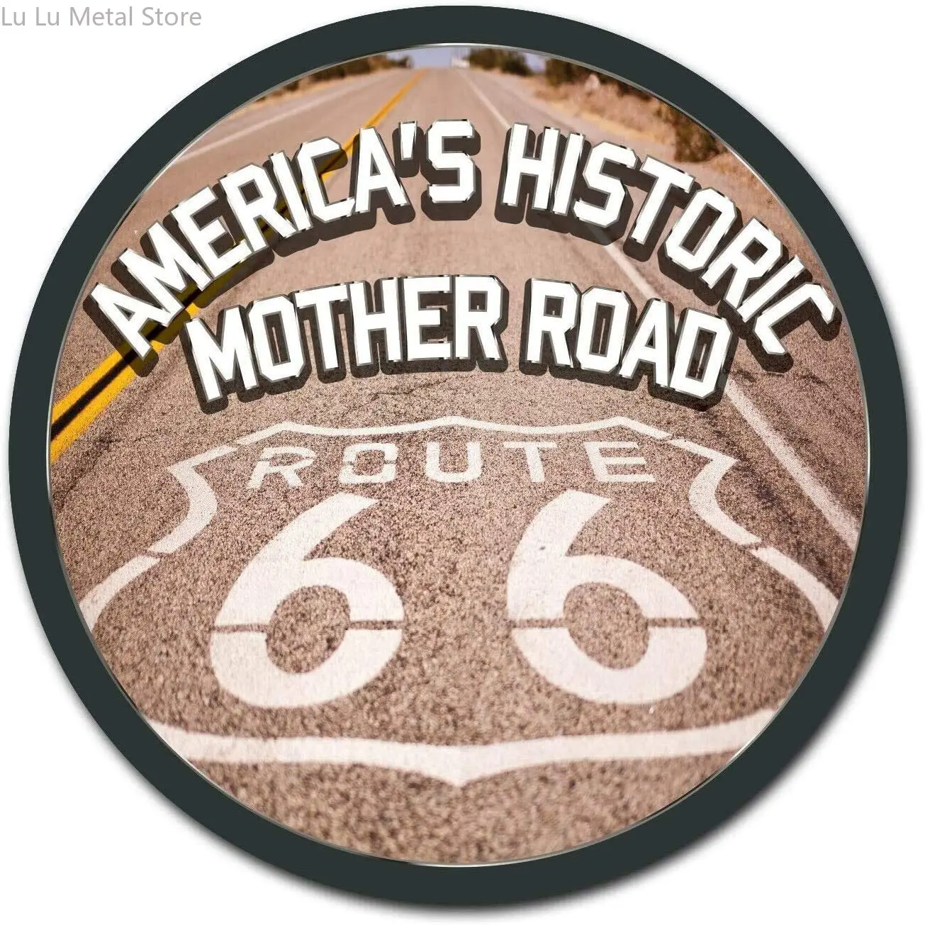 

America's Historic Mother Road Route 66 Circle Round Metal Tin Sign Hanging Board 12 inch Diameter Wall Decoration