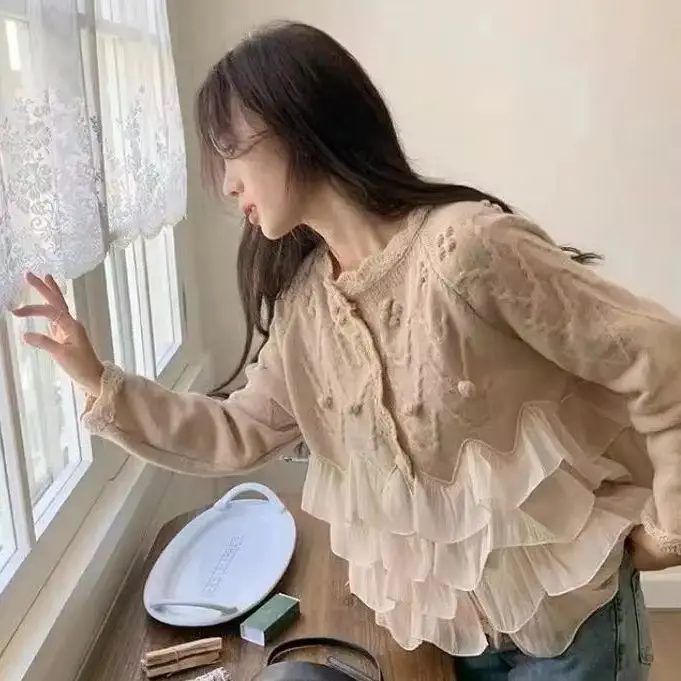 Свитер-кардиган женский универсальный Свободный пуловер молочно-коричневого