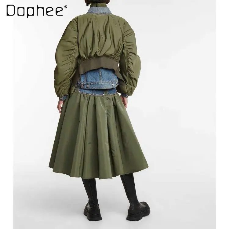 Autumn and Winter New Design Sense Jacket Fro Ladies Loose Color Matching Denim Cotton Jacket Cool Design Trend Coat for Women