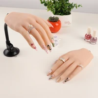 silicone flexible training hand with stand adjustment fingers for acrylic nails art mannequin fake hand model main entra%c3%aenement